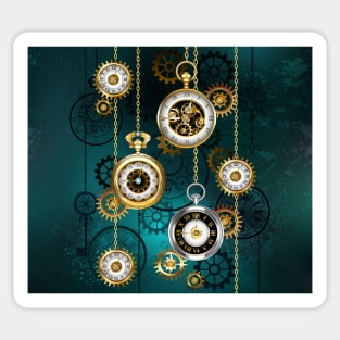 Steampunk Watch with Chains on Green Background Sticker